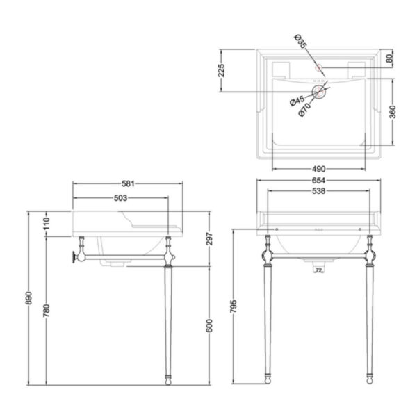 Mått 65 cm tvättställ på metallställning