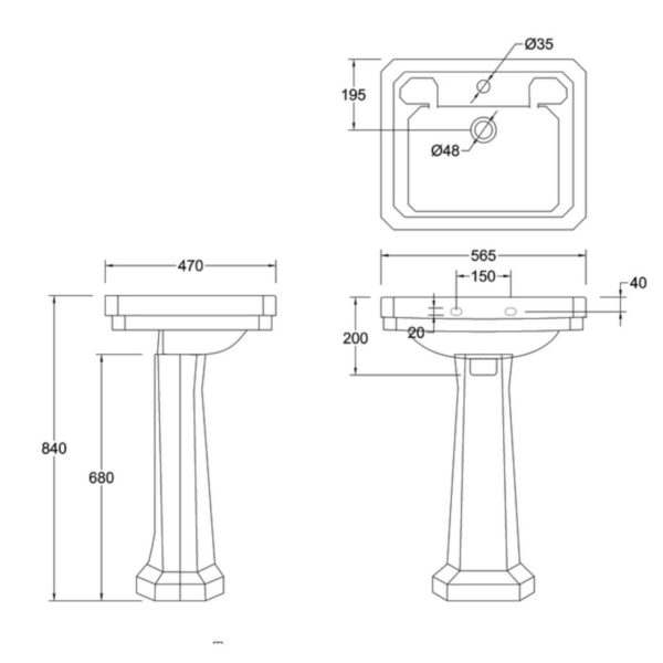 Mått med normalhög piedestal