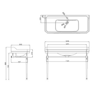 Edwardian svart tvättställ 120 cm med metallställning