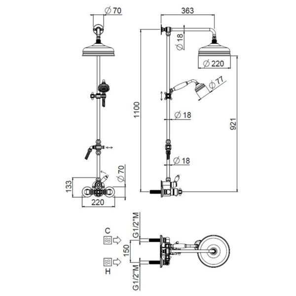Colonial 00-2000 duschset mått Colonial 00-2000 duschset mått