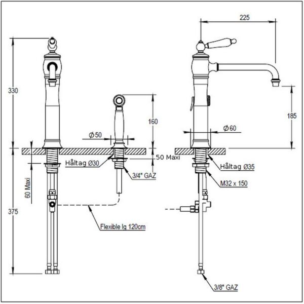 Eloise köksblandare med handdusch 02.723