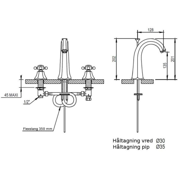 Ascott tvättställsblandare 62.561 och 65.261 mått