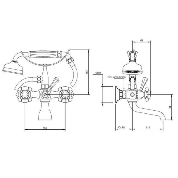 Ascott badkarsblandare 62.414 och 65.414 mått