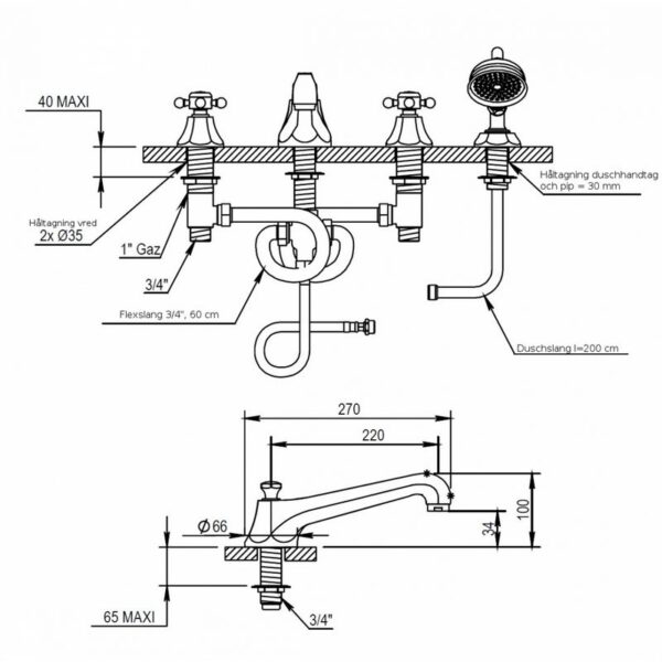 Ascott badkarsblandare 62.464 och 65.464 mått