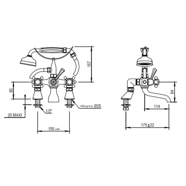 Ascott badkarsblandare 62.485 och 65.485 mått