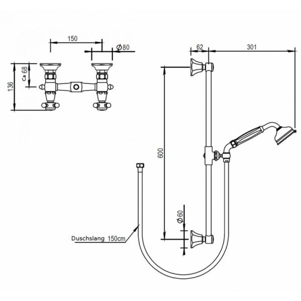 Ascott duschset 62.516 och 65.516 mått