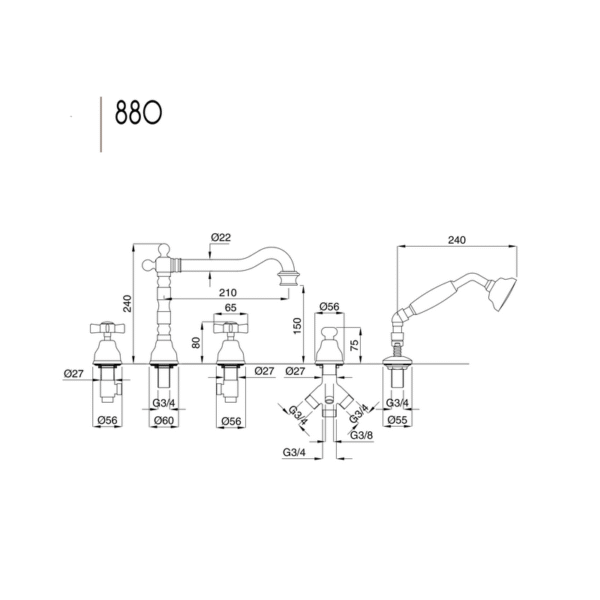 Princeton badkarsblandare 880