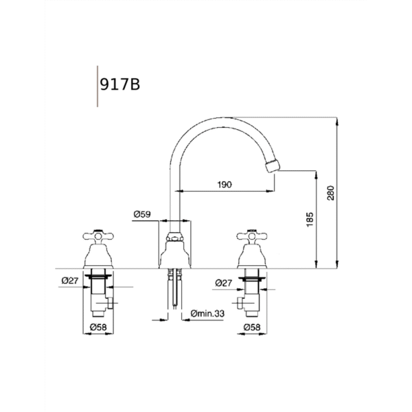 Lady tvättställsblandare 917B mått