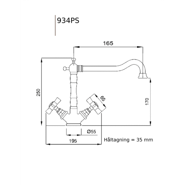 Lady tvättställsblandare 934PS mått