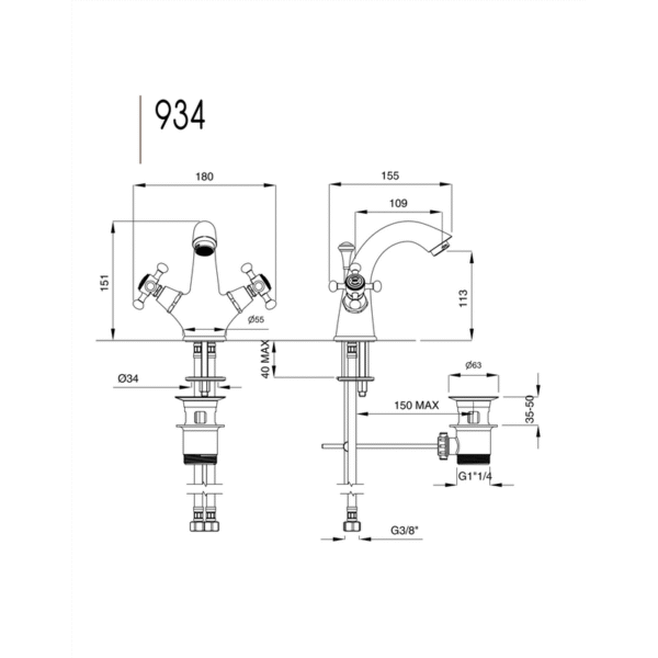 Lady tvättställsblandare 934 mått