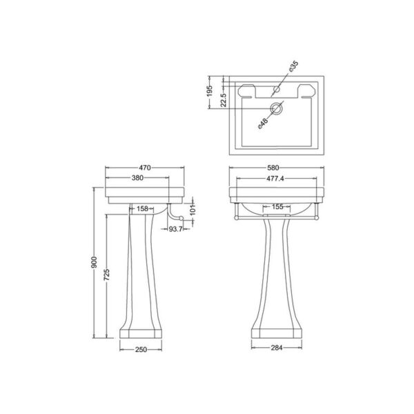 Burlington Clean tvättställ 58 cm, hög piedestal Burlington Clean tvättställ 58 cm, hög piedestal