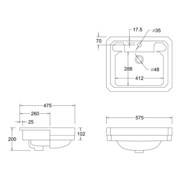 Burlington halvinbyggt tvättställ BUR-B12 Burlington halvinbyggt tvättställ BUR-B12