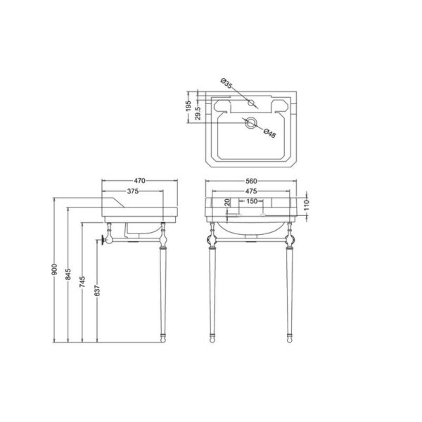 Burlington Edwardian tvättställ 56 cm