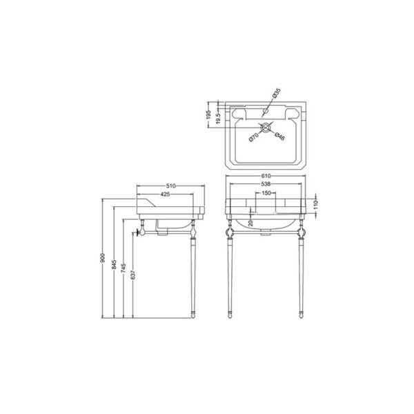 Burlington Edwardian tvättställ 61 cm