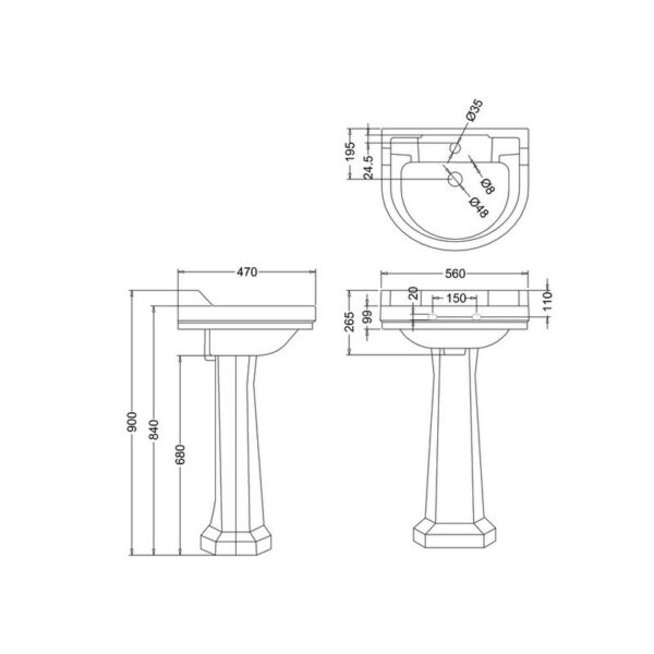Burlington Edwardian tvättställ 56 cm