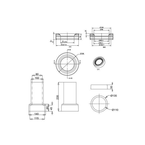 Rak porslinsanslutning toalett BUR-C29 mått Rak porslinsanslutning toalett BUR-C29 mått