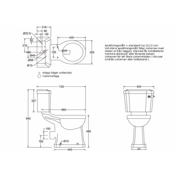 Burlington toalett, förhöjd med smal cistern