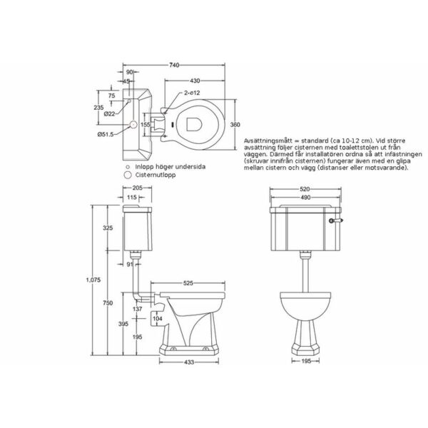Burlington lågspolande wc - bred cistern
