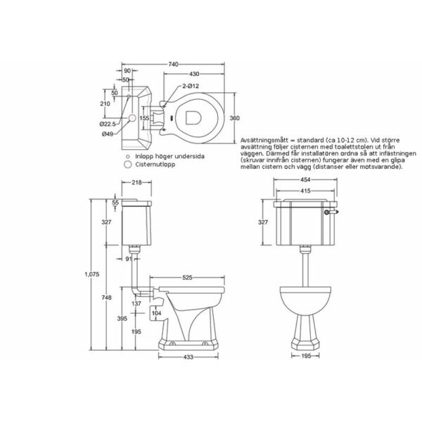 Burlington lågspolande wc - smal cistern