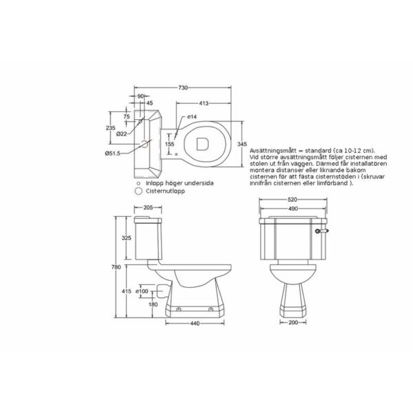 Burlington toalett med bred cistern