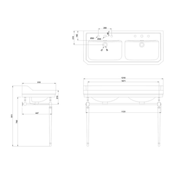 Mått Edwardian dubbeltvättställ