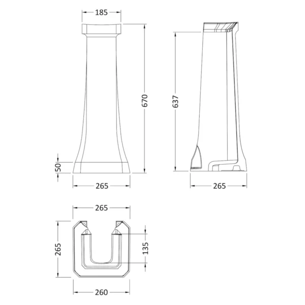Westcott piedestal till 54 cm tvättställ ritning Westcott piedestal till 54 cm tvättställ ritning