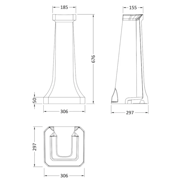 Westcott piedestal till 65 cm tvättställ ritning