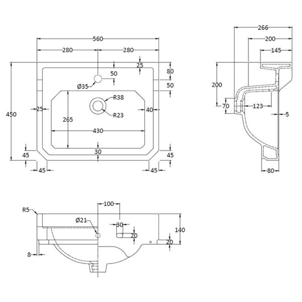 Fitzroy tvättställ 56 cm med ett blandarhål Fitzroy tvättställ 56 cm med ett blandarhål