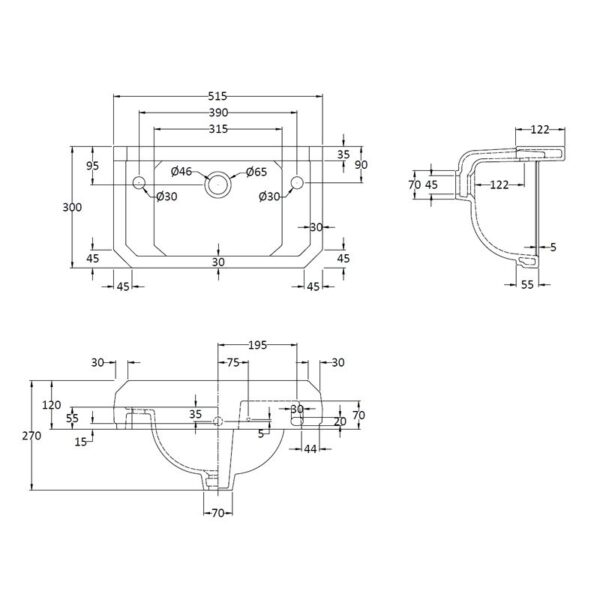 Fitzroy tvättställ 52 cm