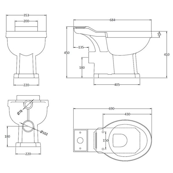 Fitzroy standardhög toalettunderdel