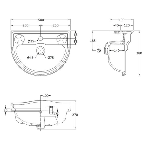 Porchester 50 cm tvättställ