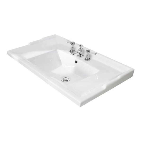 Bayswater porslinstvättställ till 82 cm kommod, tre blandarhål