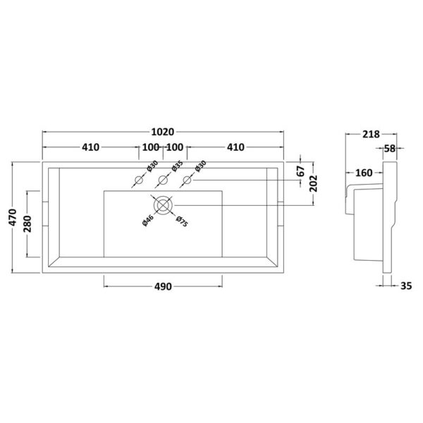Bayswater 102 cm marmortopp