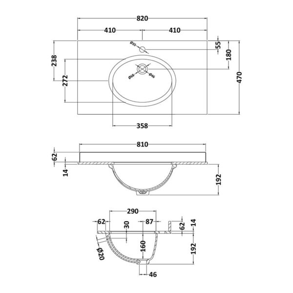 Bayswater 82 cm marmortopp