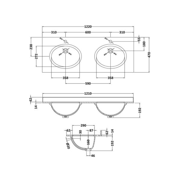 Bayswater 122 cm marmortopp