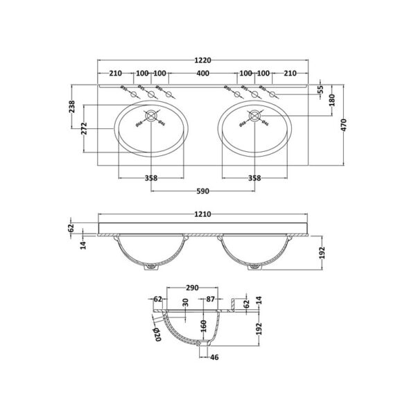 Bayswater 122 cm marmortopp