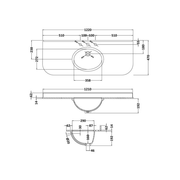 Bayswater 122 cm rundad marmortopp