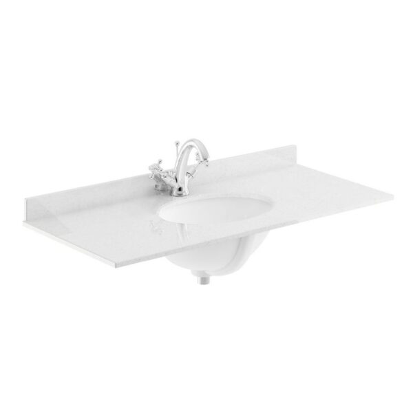 Bayswater vit marmortopp till 102 cm kommod, ett blandarhål