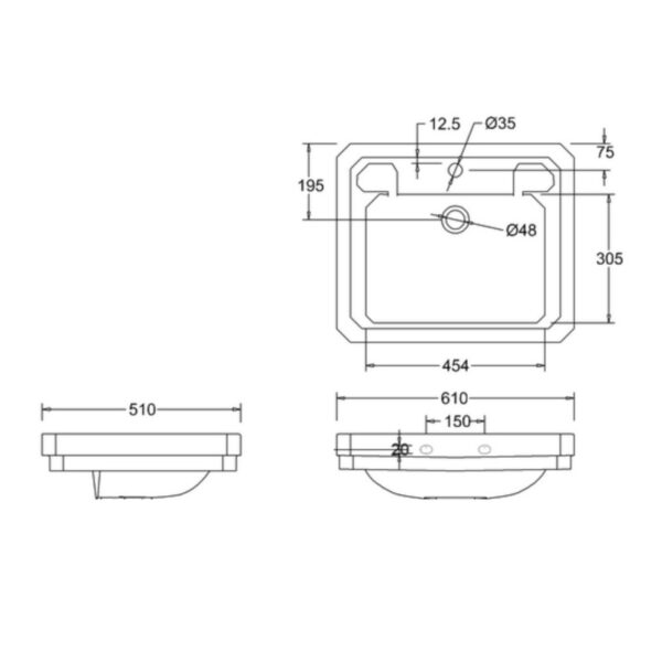 Mått Victorian 61 cm tvättställ