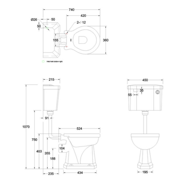 Mått lågspolande WC med tryckknapp Mått lågspolande WC med tryckknapp