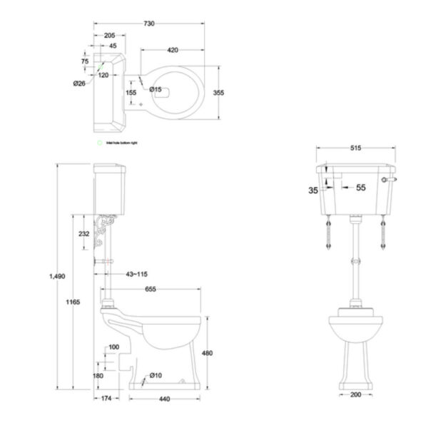 Mellanhög WC med bred cistern, förhöjd