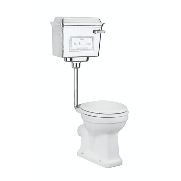 Burlington lågspolande toalett, kromad cistern