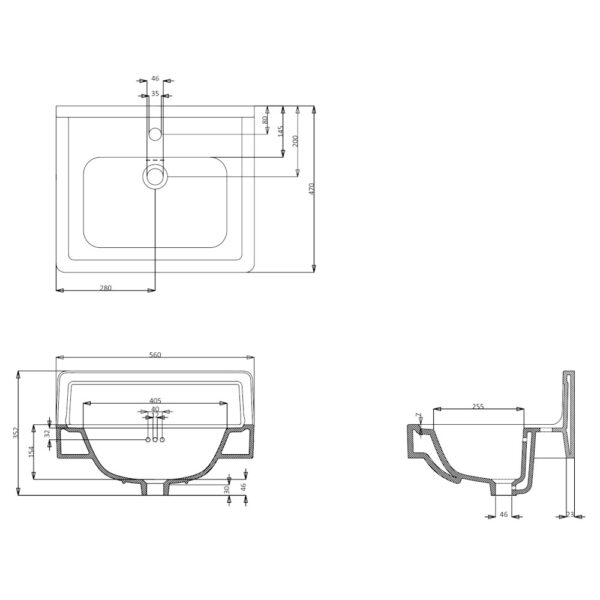 Mått contemporary 56 cm tvättställ