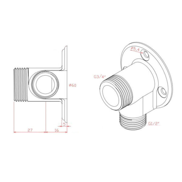 Mått enkelt blandarfäste BBF12