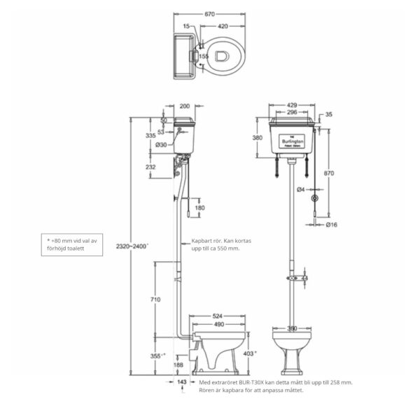 Mått Burlington HL WC med metallcistern Mått Burlington HL WC med metallcistern