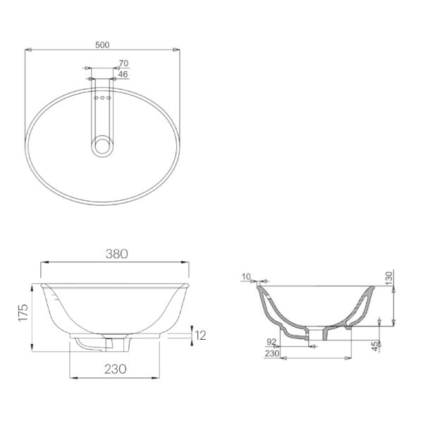Guild övermonterat tvättställ 50 cm.