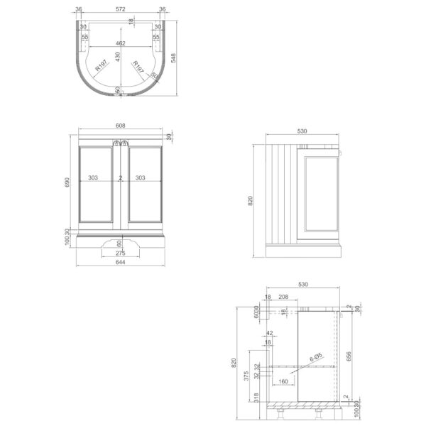Mått rundad Burlington möbel ca 65 cm