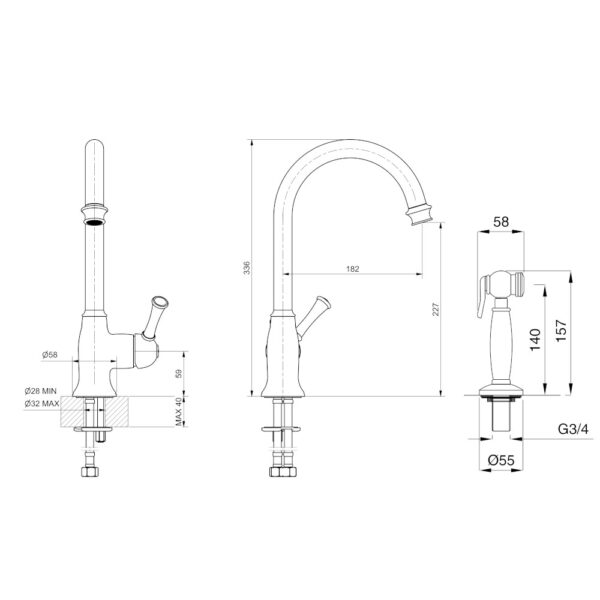 Mått köksblandare 6389 och 6489 Mått köksblandare 6389 och 6489